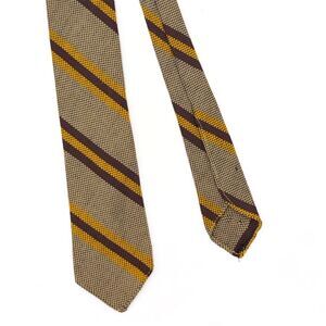 Vintage Mac Hugh Hopsacking Wool Tie Brown Gold Stripe Skinny 60s Mod